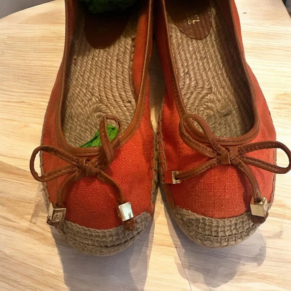 Michael Kors Women's Orange Meg Canvas Espadrilles Bow Ballet Flats Shoes 9M - Image 3