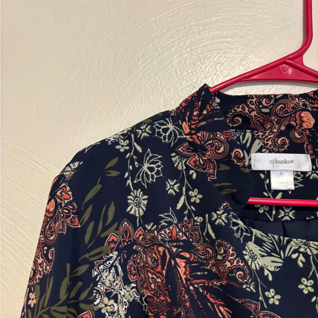 CJ Banks Floral Paisley Zip Front Jacket Blazer Women’s 2X Blue - Image 6