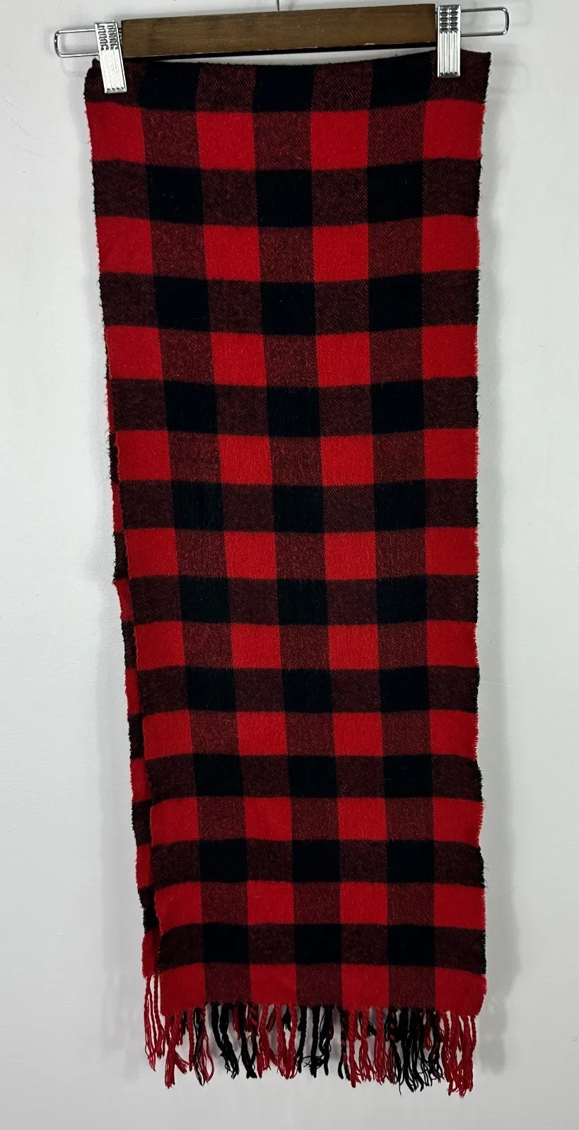 Scottish 100% Cashmere Scarf Red Black Buffalo Plaid Fringe Winter Quiet Luxury - Image 1