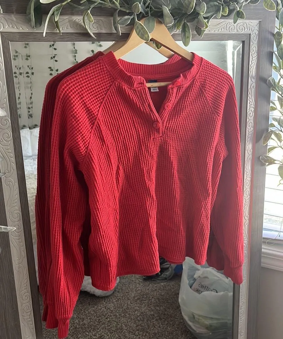 Old Navy Red Waffle Pullover - Image 2