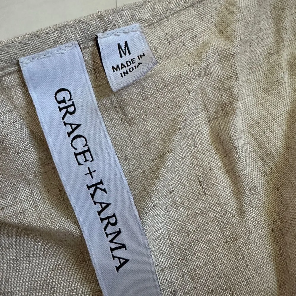 Grace + Karma Viscose/Linen Blend Smocked Flowy Balloon Tie Sleeve Blouse Size M - Image 5