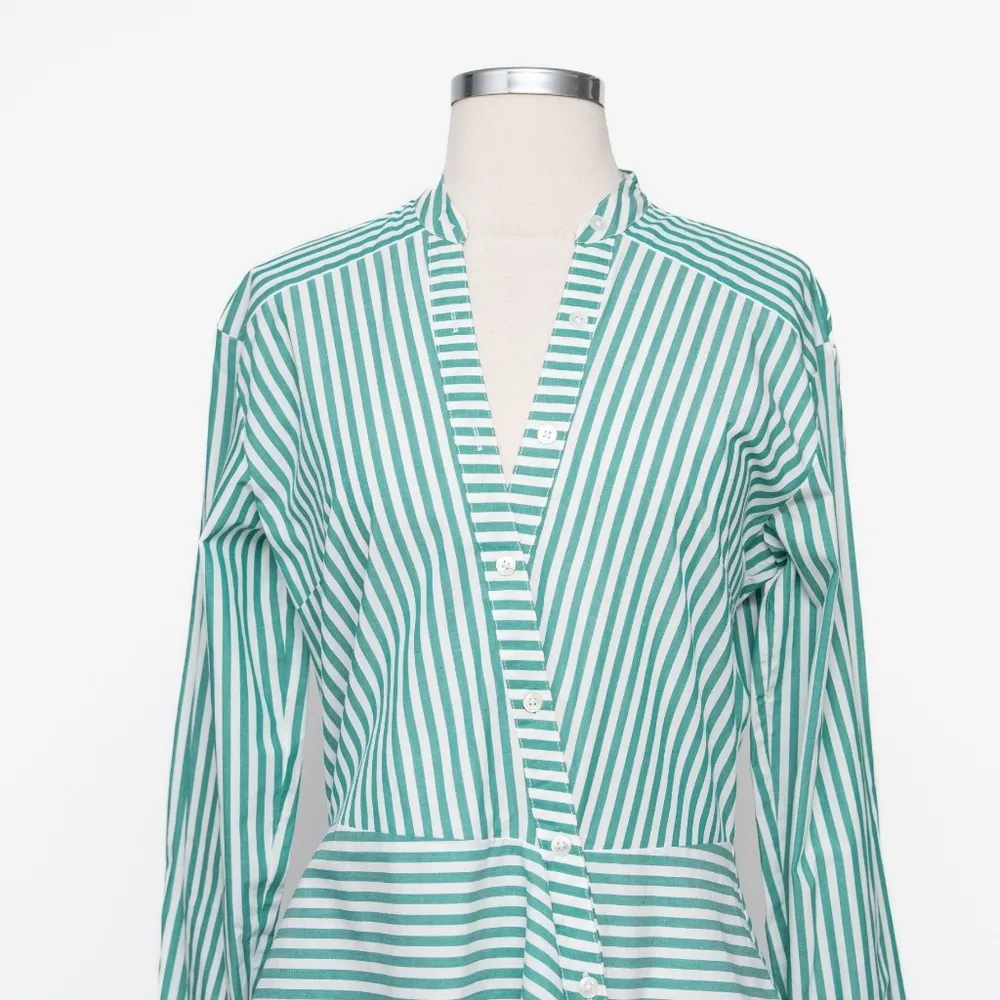 Veronica Beard Claude Striped Asymmetric Button Front Top - Image 8