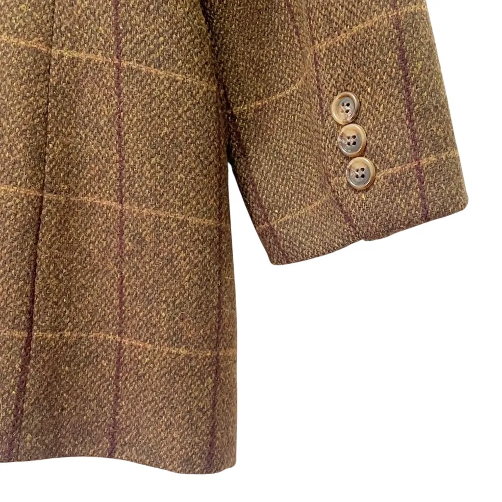 Talbots Collection Wool Tweed Windowpane Blazer Brown Tan Size 10 Suede Collar - Image 8