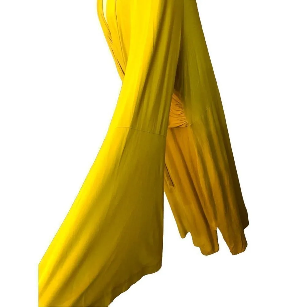 ELOQUII Womens Midi Dress Bell Sleeve Front Wrap Yellow Career - Image 3