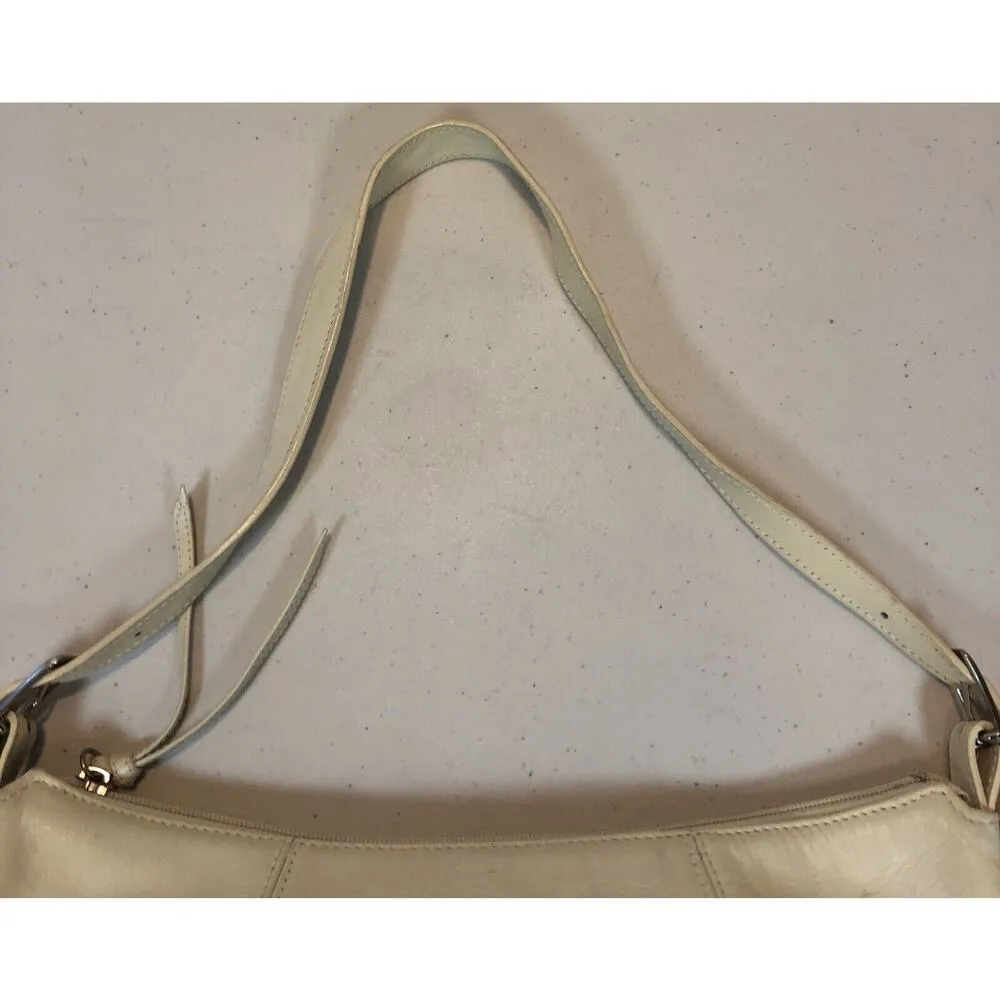 Tignanello Shoulder Cream Zipper Leather Handbag Purse - Image 4