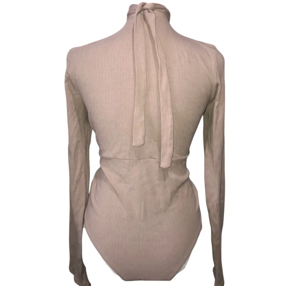 Forever 21 Tan Long Sleeve Bodysuit with Tie Front - Image 3