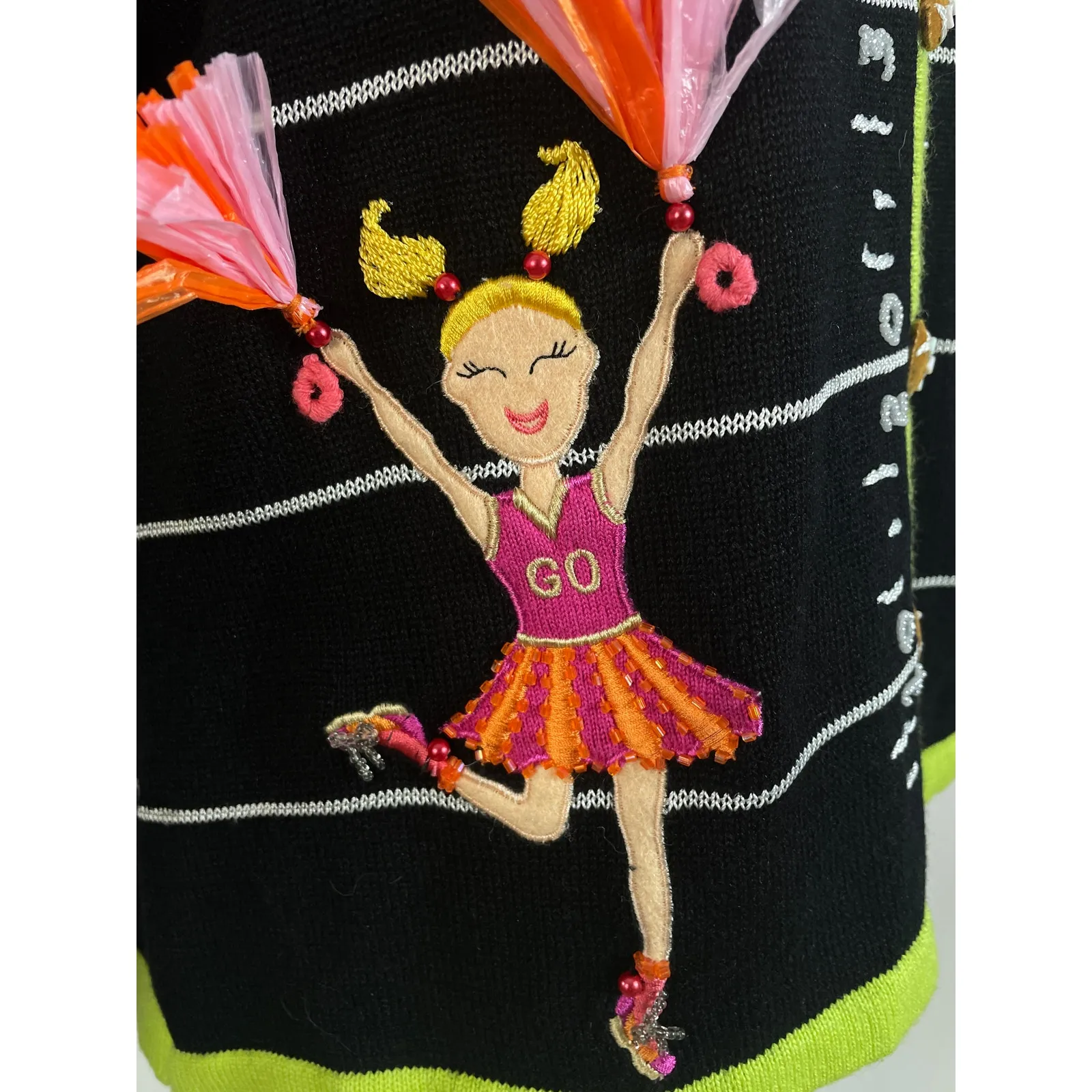 Jack B.Quick Black Cheerleader Football Embroidered Beaded Cardigan Hoodie PL Size undefined - Image 8