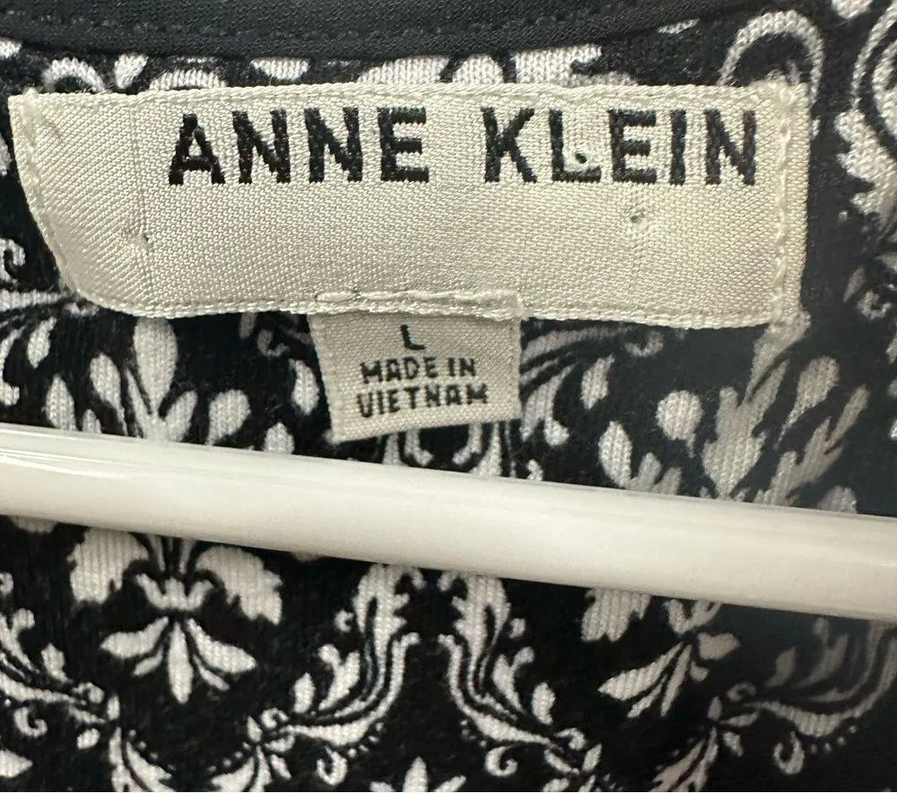 Anne Klein Black White Rayon Spandex Lightweight Long Sleeve V Neck Dress Large - Image 14