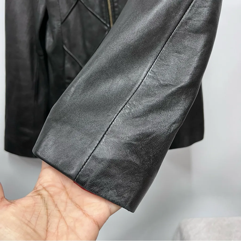 Vintage Mossimo Black Quilted Leather S Jacket Diamond pattern zip up red lining - Image 11