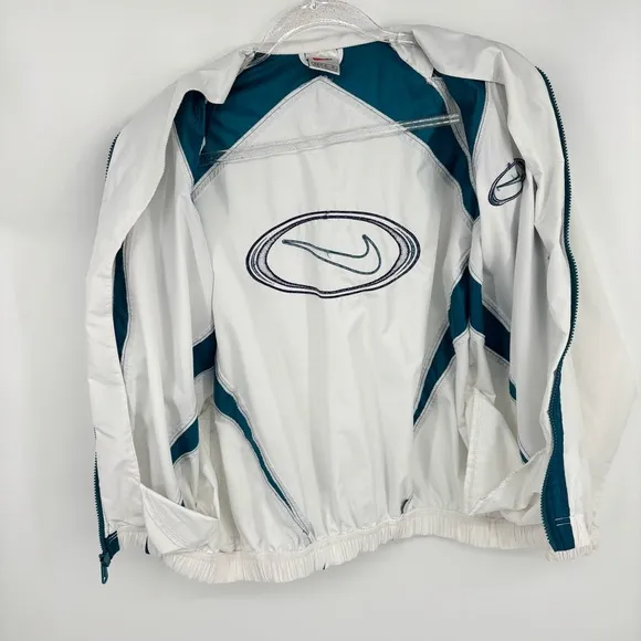 Nike Vintage 90s Windbreaker Circle Logo Size Medium White Teal Retro Streetwear - Image 13