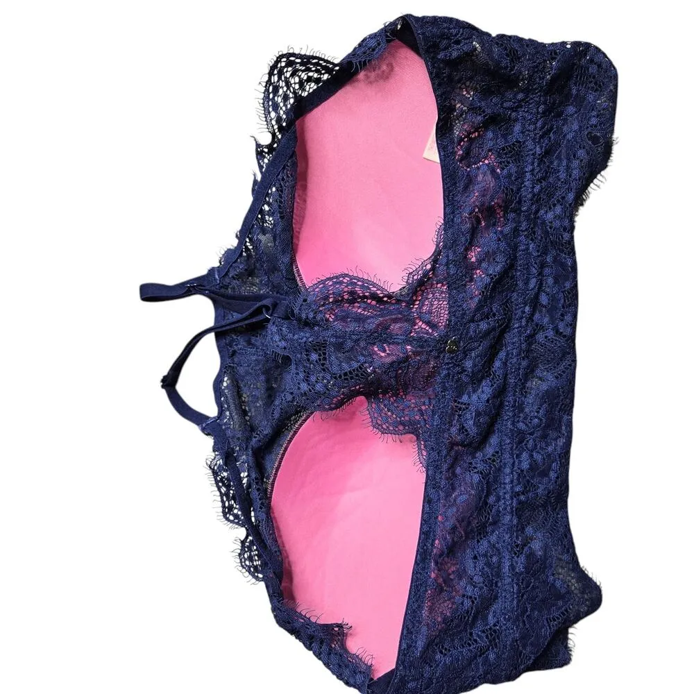 PINK by Victoria's Secret Blue Lace Push-Up Bralette Size: L - Image 2