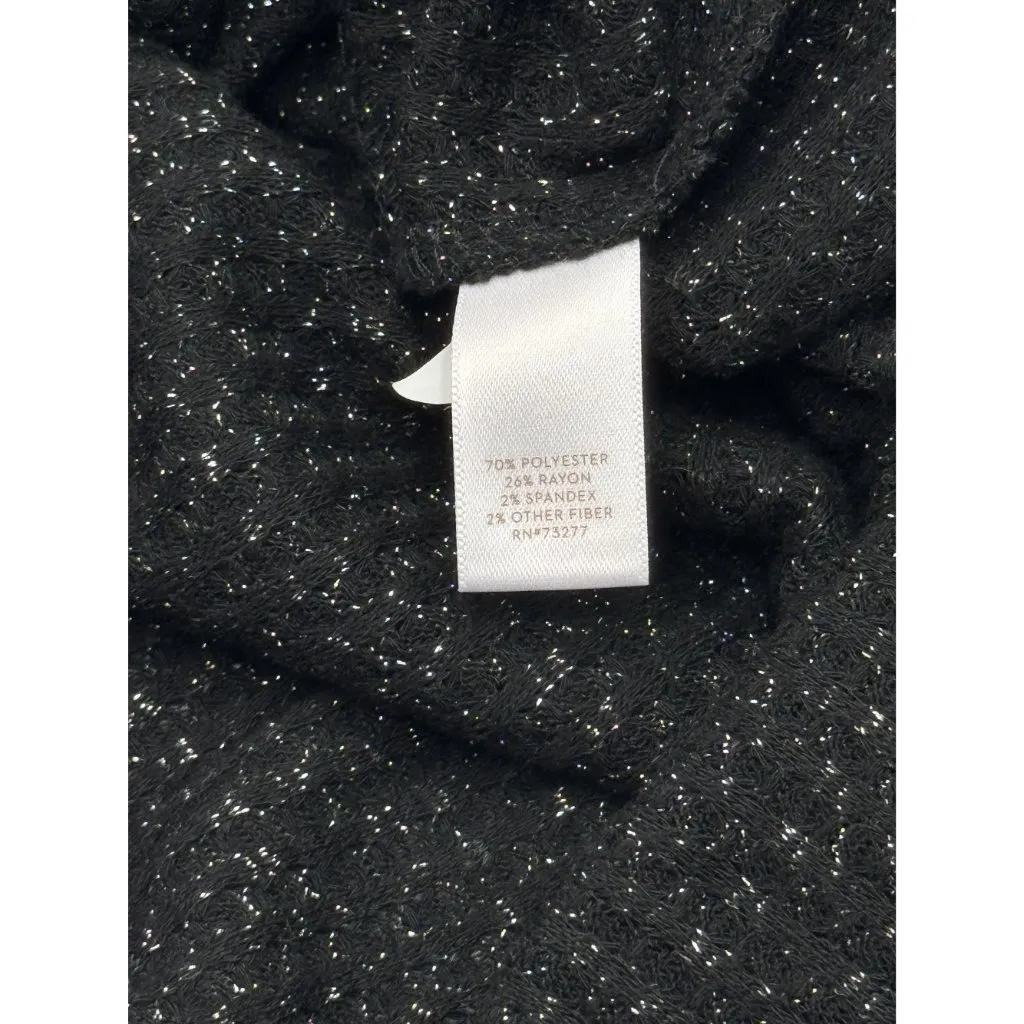 LC Lauren Conrad Size S Womens Black Glitter Knit Drawstring Long Sleeve Top Silver - Image 8