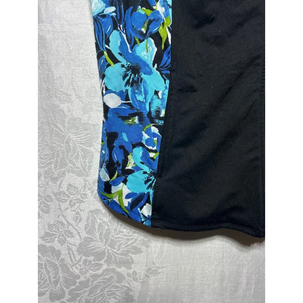 Chicos Weekends Vest 3 XL Black Blue Floral Full Zip Jersey - Image 2