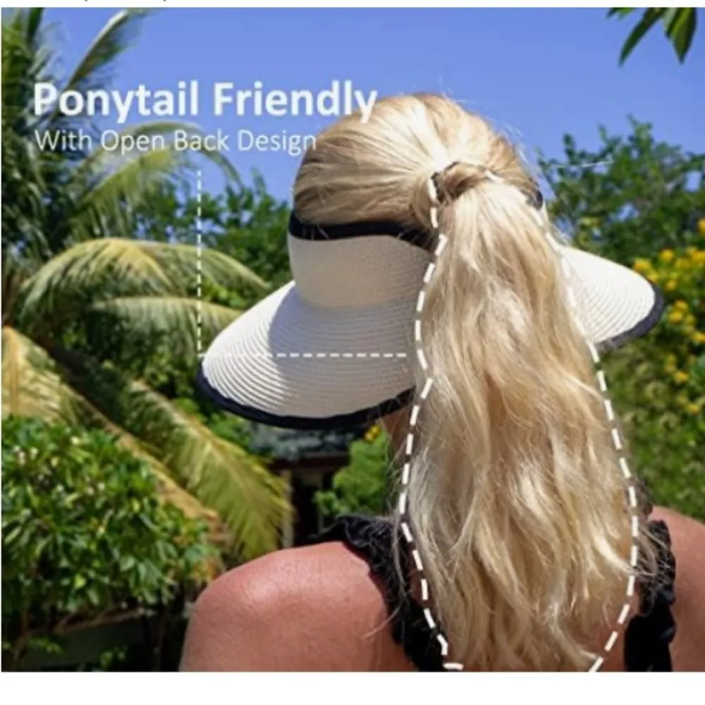 Brand Straw Adjustable Sun Visor in Black Trimmed Ivory - Image 5