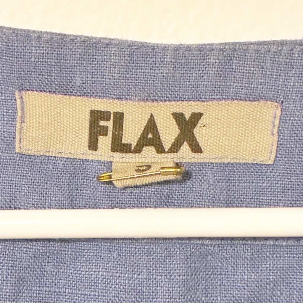 Flax Size Small 100% Linen Blue Cropped Button Front Long Sleeve‎ Top - Image 3