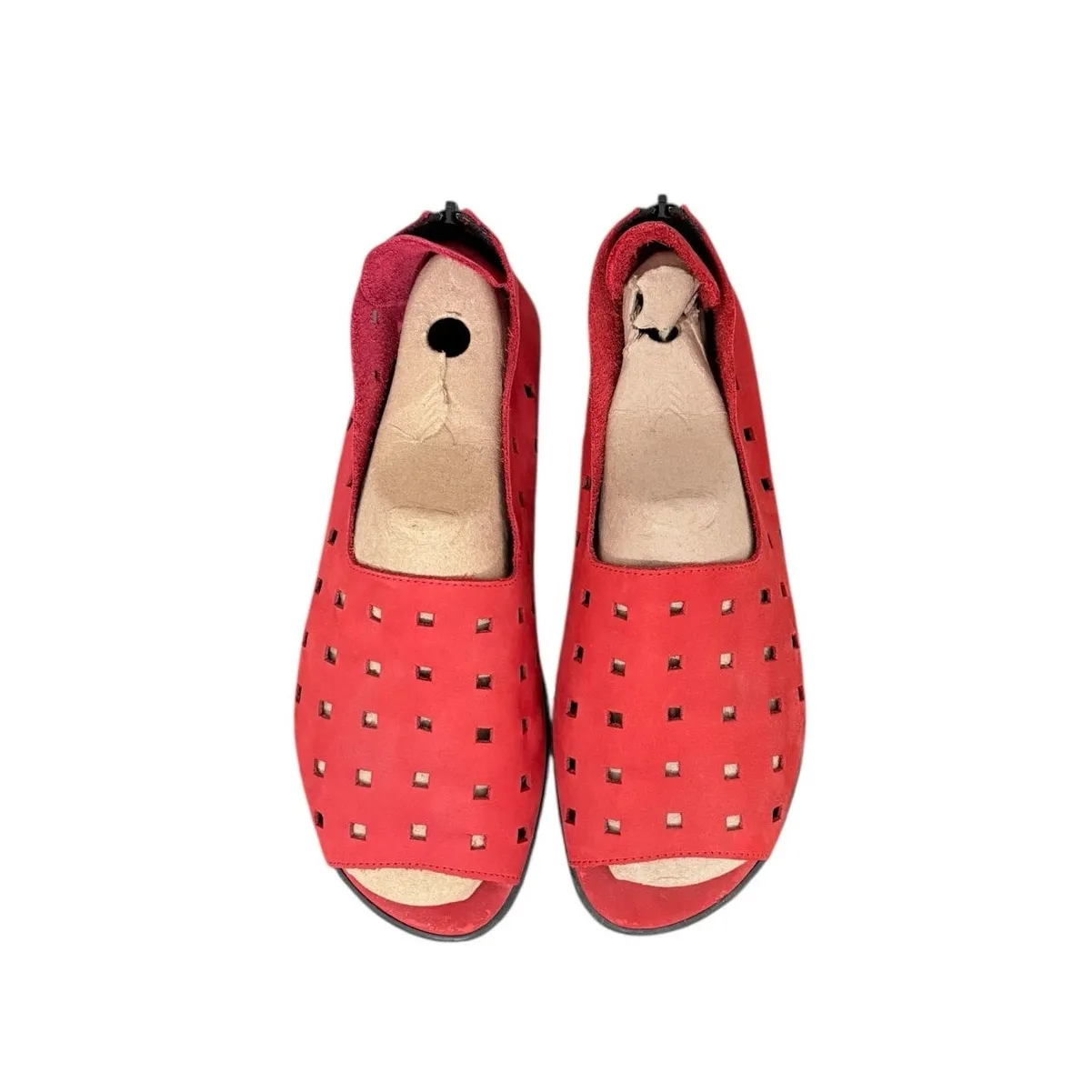 Sesto Meucci Evonne Red Nubock Cushioned Footbed Open Toe Slip On Flats - Size 9 - Image 4