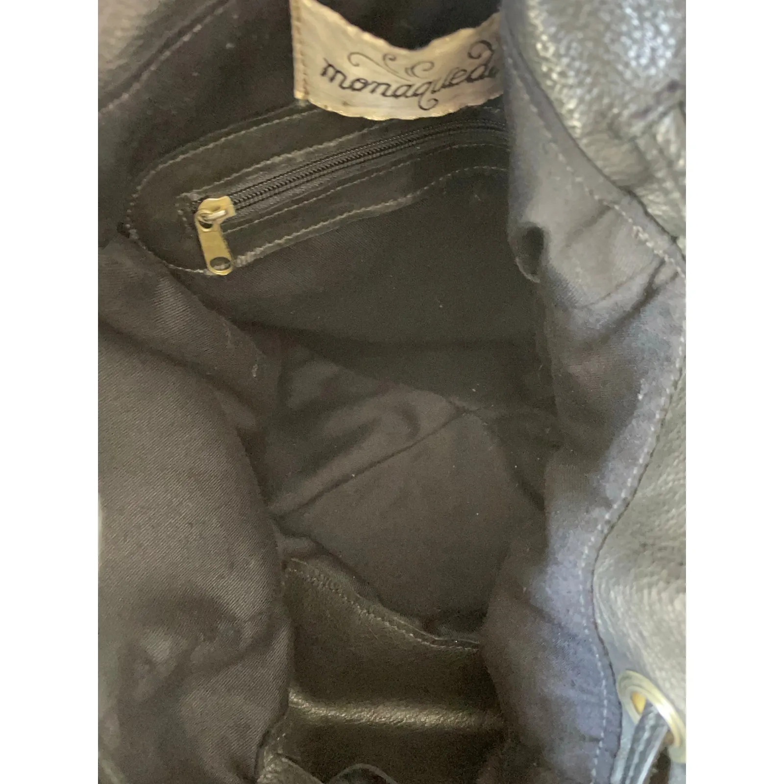 Vintage Black Leather Backpack with Red Flower Embroidery - Image 7