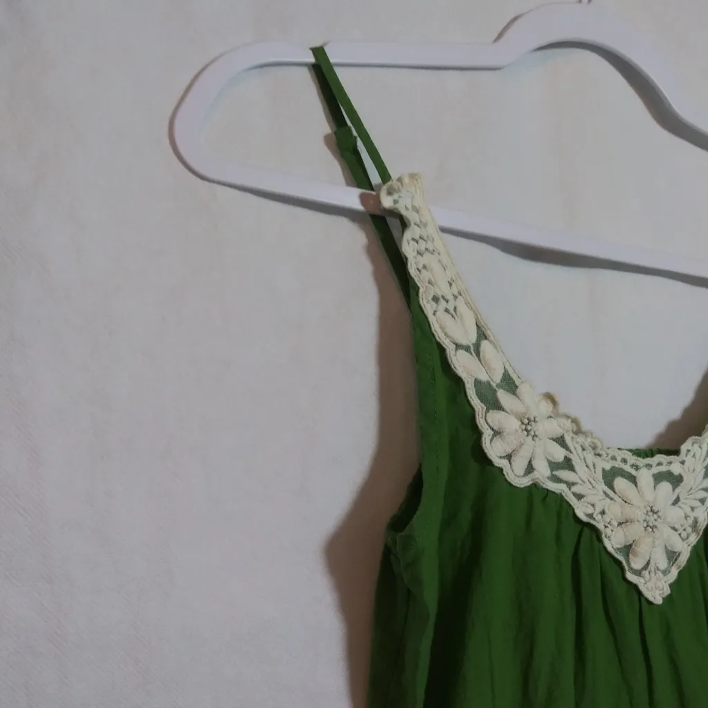 Angie Green Floral Embroidered Babydoll Tank Top Natural Size Small - Image 3
