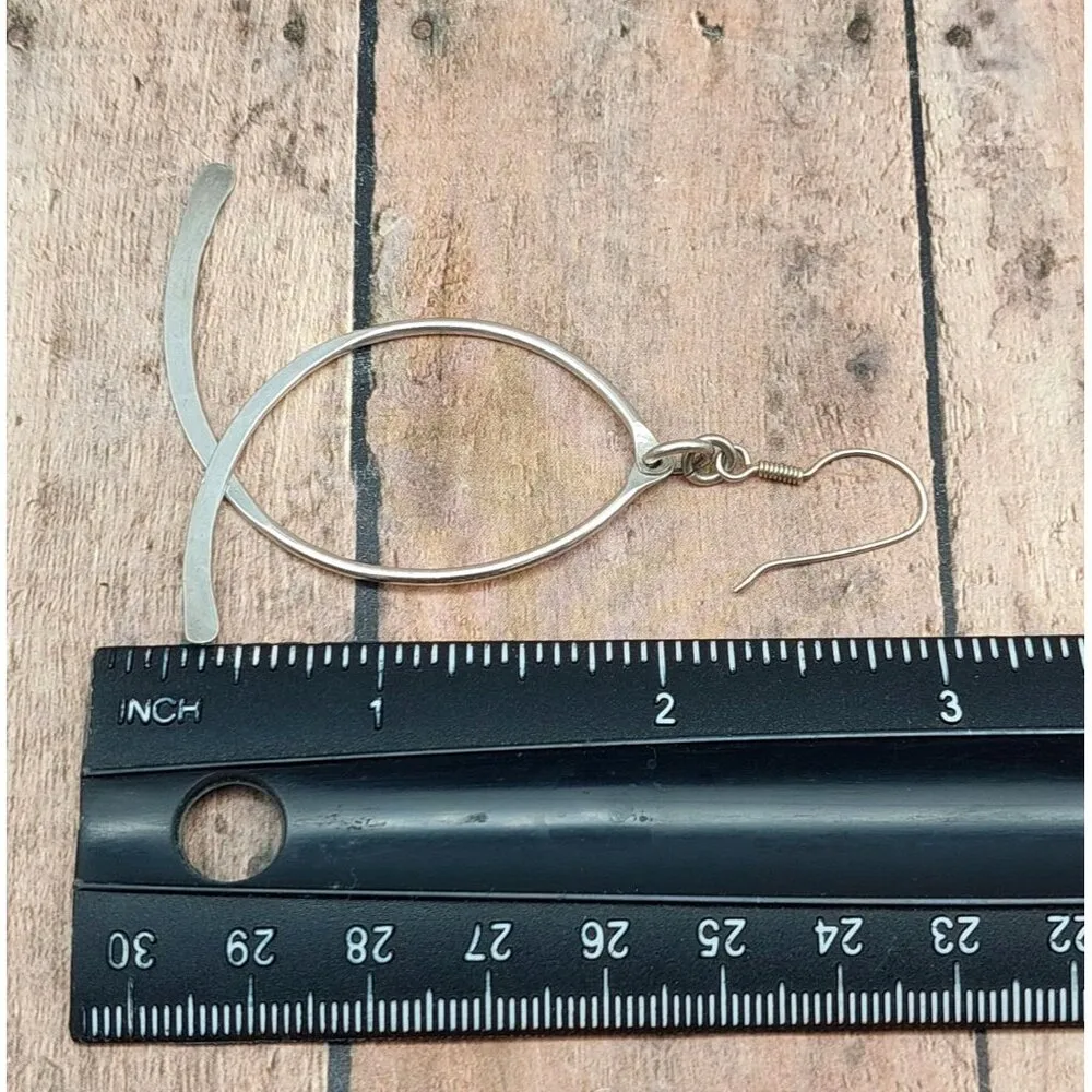 Art Deco Abstract Cross Bar STERLING 925 Statement Dangle Earrings Silver - Image 6