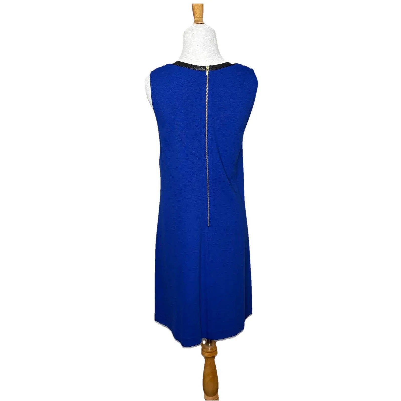 Banana Republic Cobalt Sleeveless Faux Leather Trim V-neck Shift Dress Size 10 - Image 3