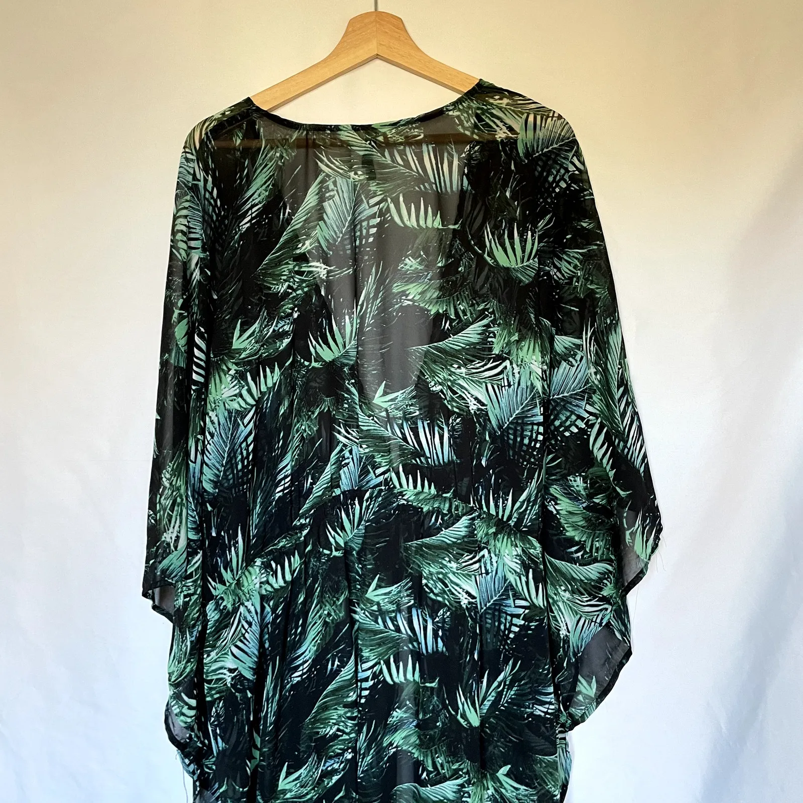 Torrid flowy sheer green black leaves kimono coverup robe women's plus size 24 - Image 8