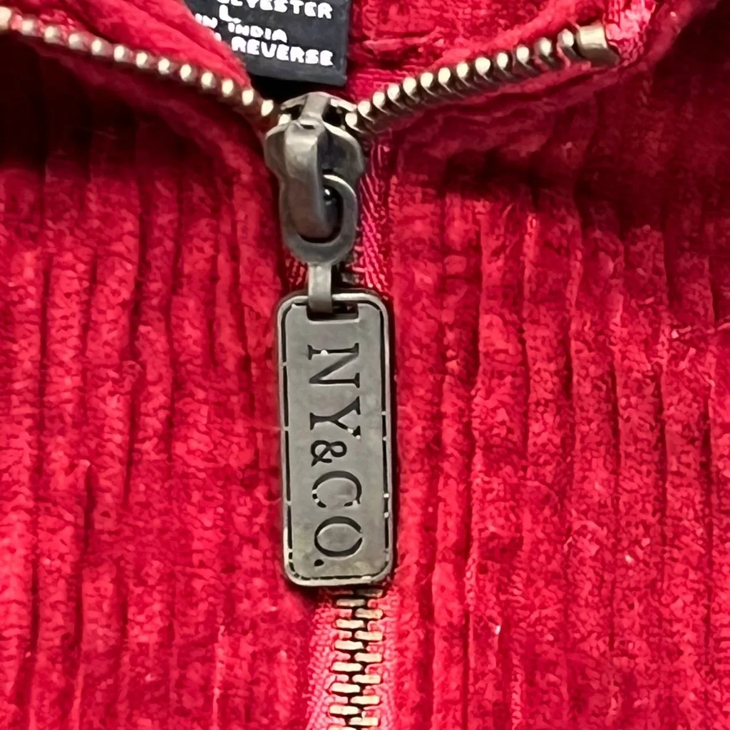 VTG Y2K NY& Co Jacket Womens L Red Wide Corduroy Full Zip Oversized Chunky Boxy Size L - Image 10