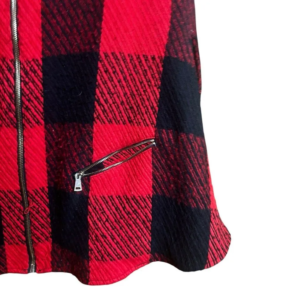 John Mark Poncho Womens Large Buffalo Plaid Zippered Oversized Wool Sweater Cape - Image 5