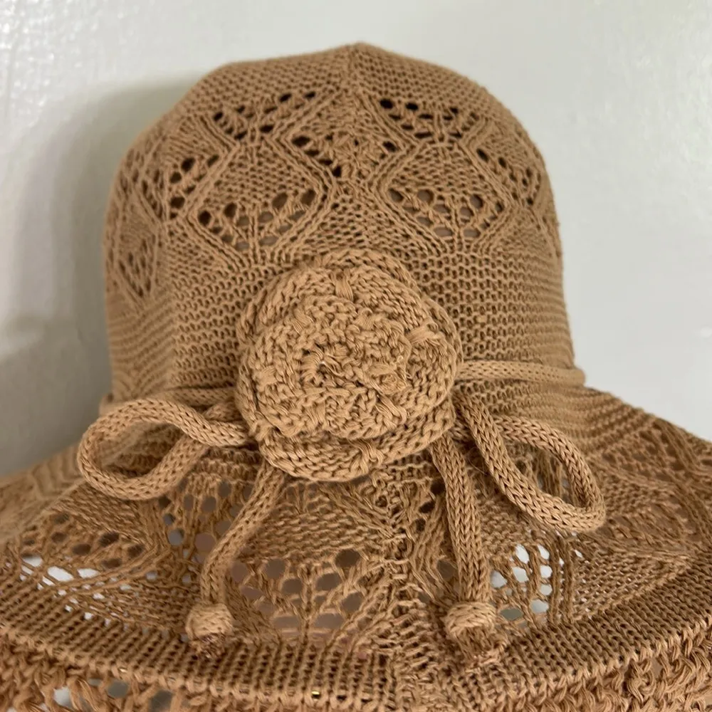 Handmade Boho Beachy Tan Crochet Jute Sun Hat - Image 2
