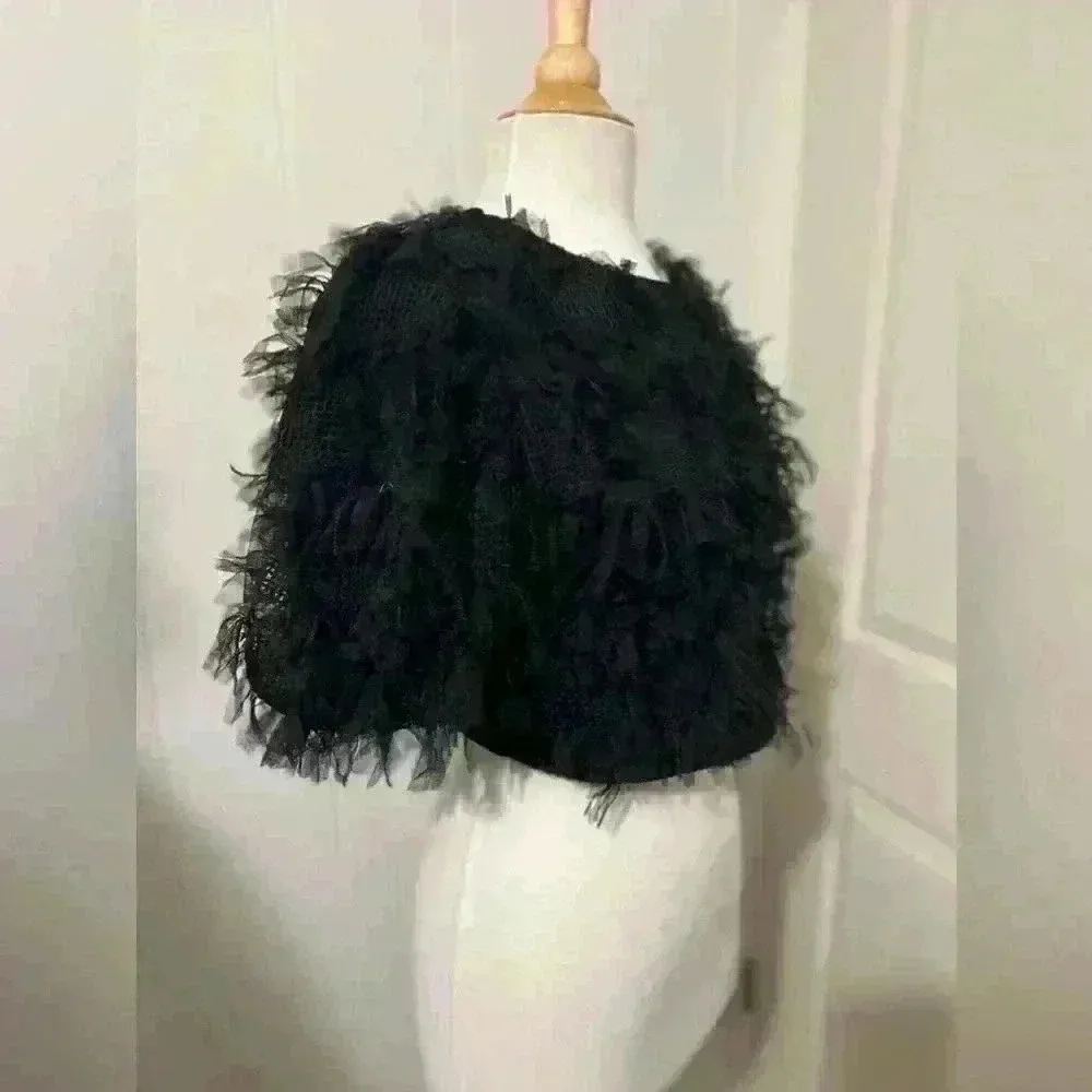 Endless Rose $90 Gridded Tulle Crop Top Black Short Sleeve Size Small Coquette - Image 5