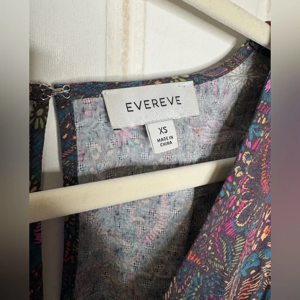 EVEREVE Floral Ember Jumpsuit Size XS Puff Sleeve Belt Cropped Purple Teal 625 - Image 7