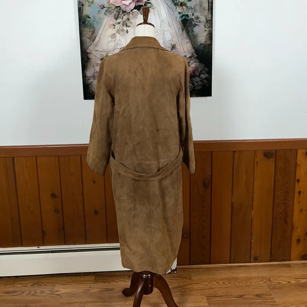 Nice Vintage 90s Stuart’s Tan Suede Trench Coat! Size M - Image 4