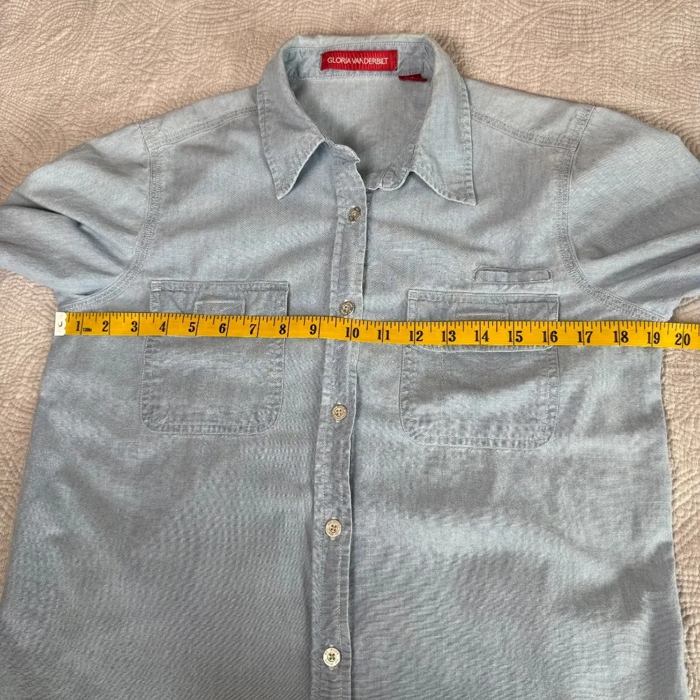 Vintage Chambray Shirt Womens Small Blue Top Blouse Gloria Vanderbilt 90s Y2K - Image 5
