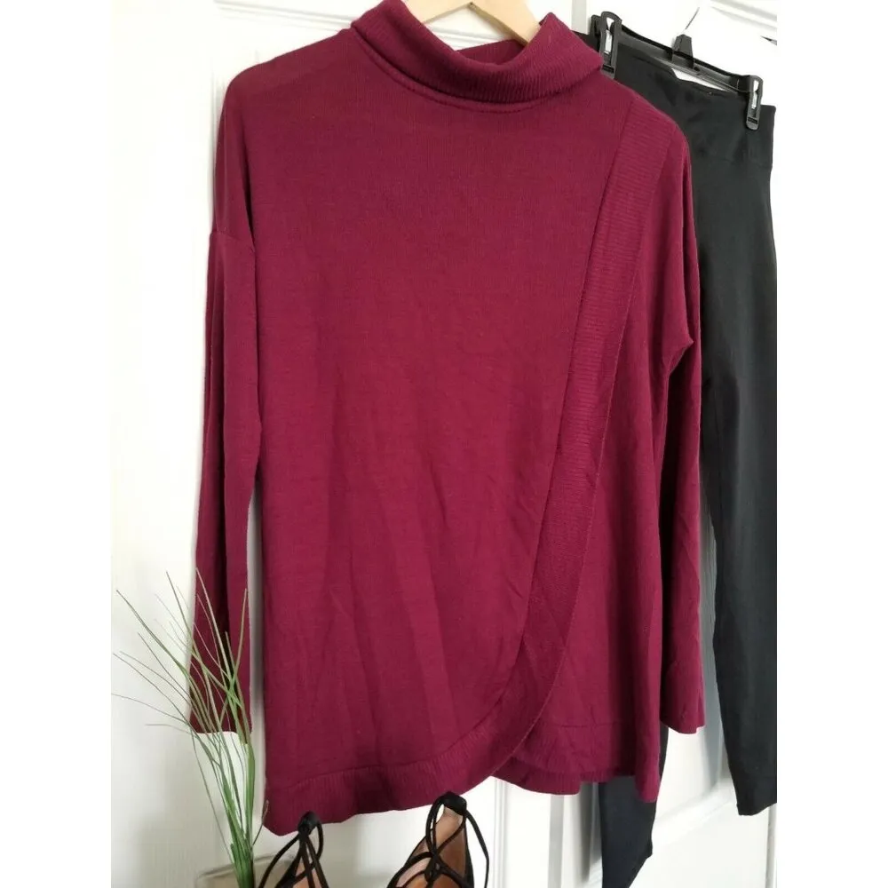 Banana Republic Cowl Neck Long Sleeve Front Drape Mulberry Sweater Top Size XS - Image 2