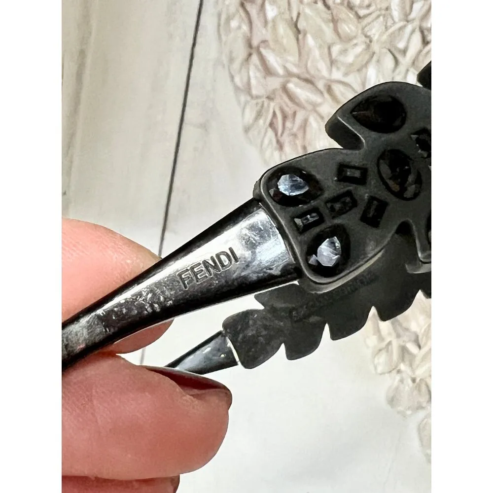 Fendi 0139/S Crocco Crystal Black Rubber Gray Lens Mirrored Butterfly Sunglasses - Image 8