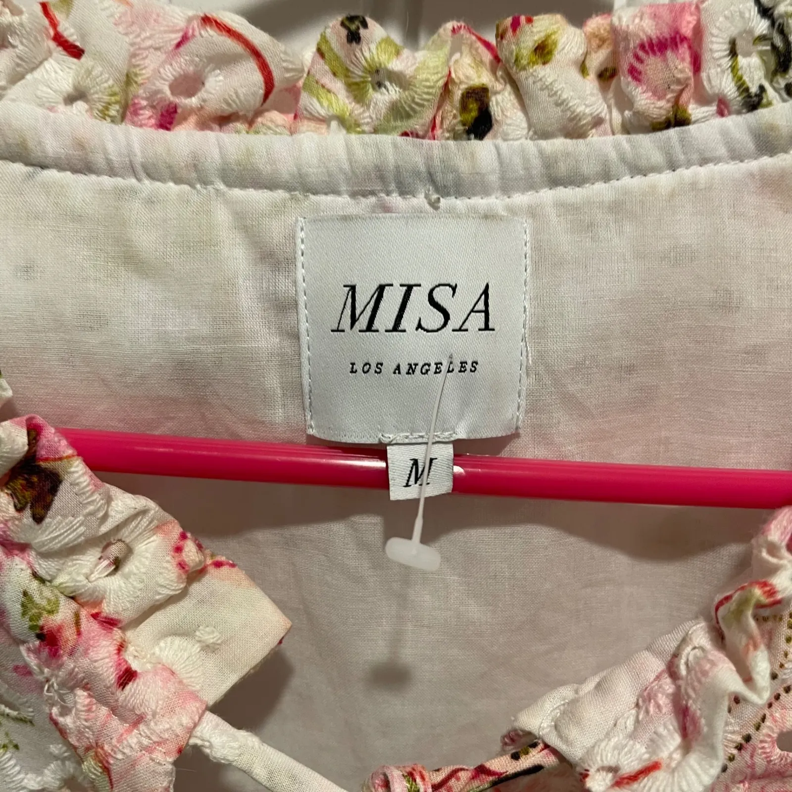 MISA Los Angeles Embroidered Eyelet Ruffle Tiered Dress Pink Floral Medium - Image 6