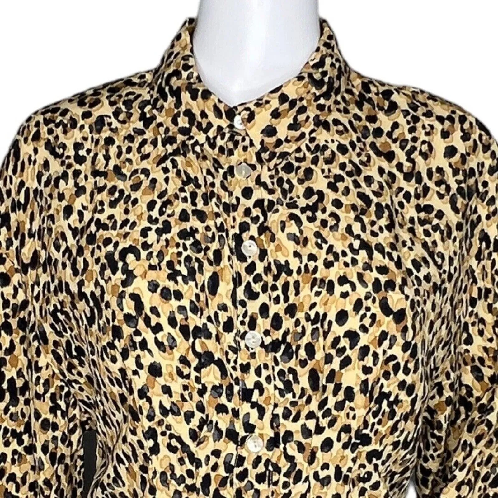 Zara Shirt Womens Extra Small Tan Black Leopard‎ Cheetah Button Up Rocker Edgy - Image 5