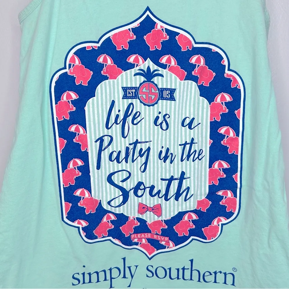 Simply Southern Teal Tank Top Life is a Party in the South Size S - Image 5