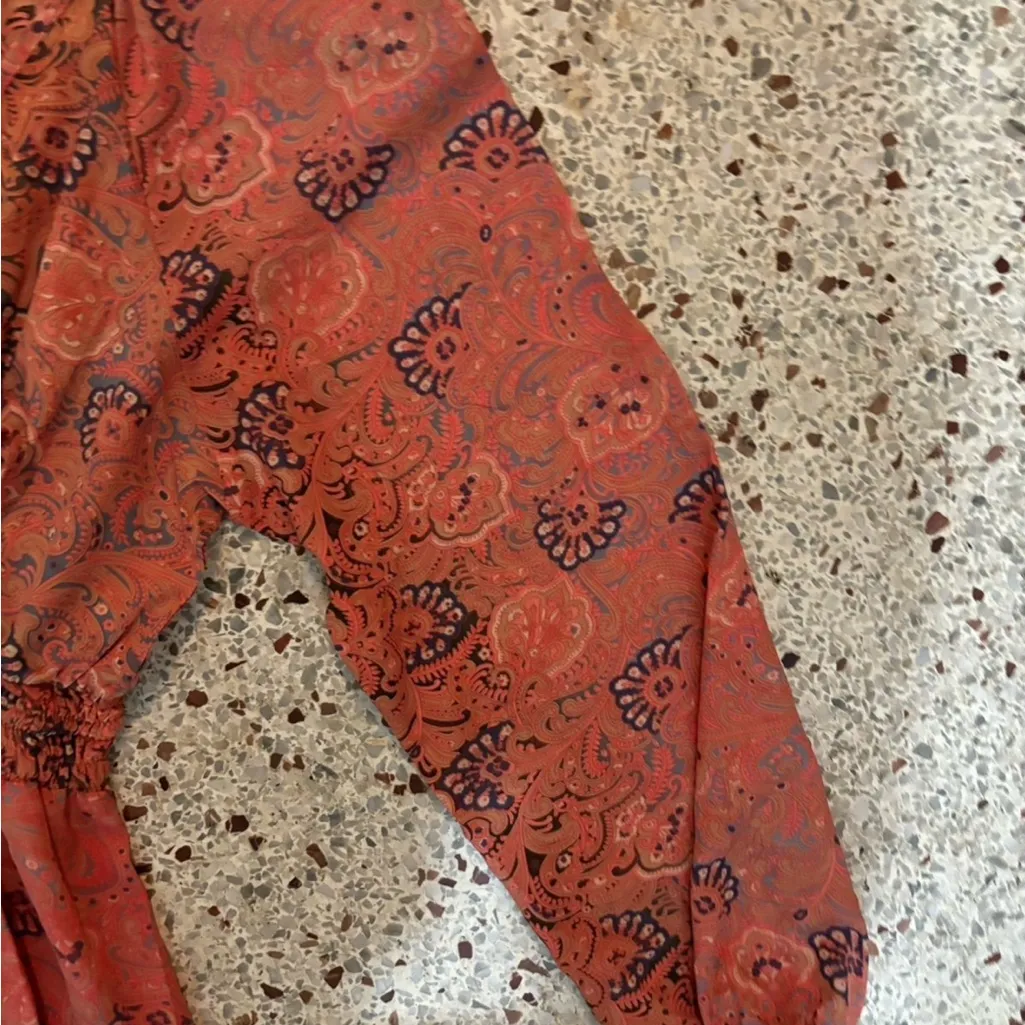 Boemo Anthropologie Revolve Maxi Dress Coral Pink Sz M Ruffle Tiered Long Sleeve - Image 5