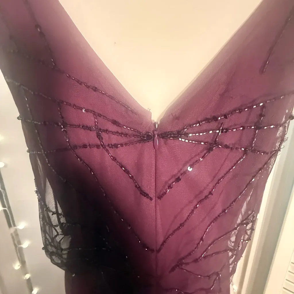 Papell Studio Beaded Art Deco Gown Plum Evening Dress Size 12 Mother of Bride Purple - Image 3