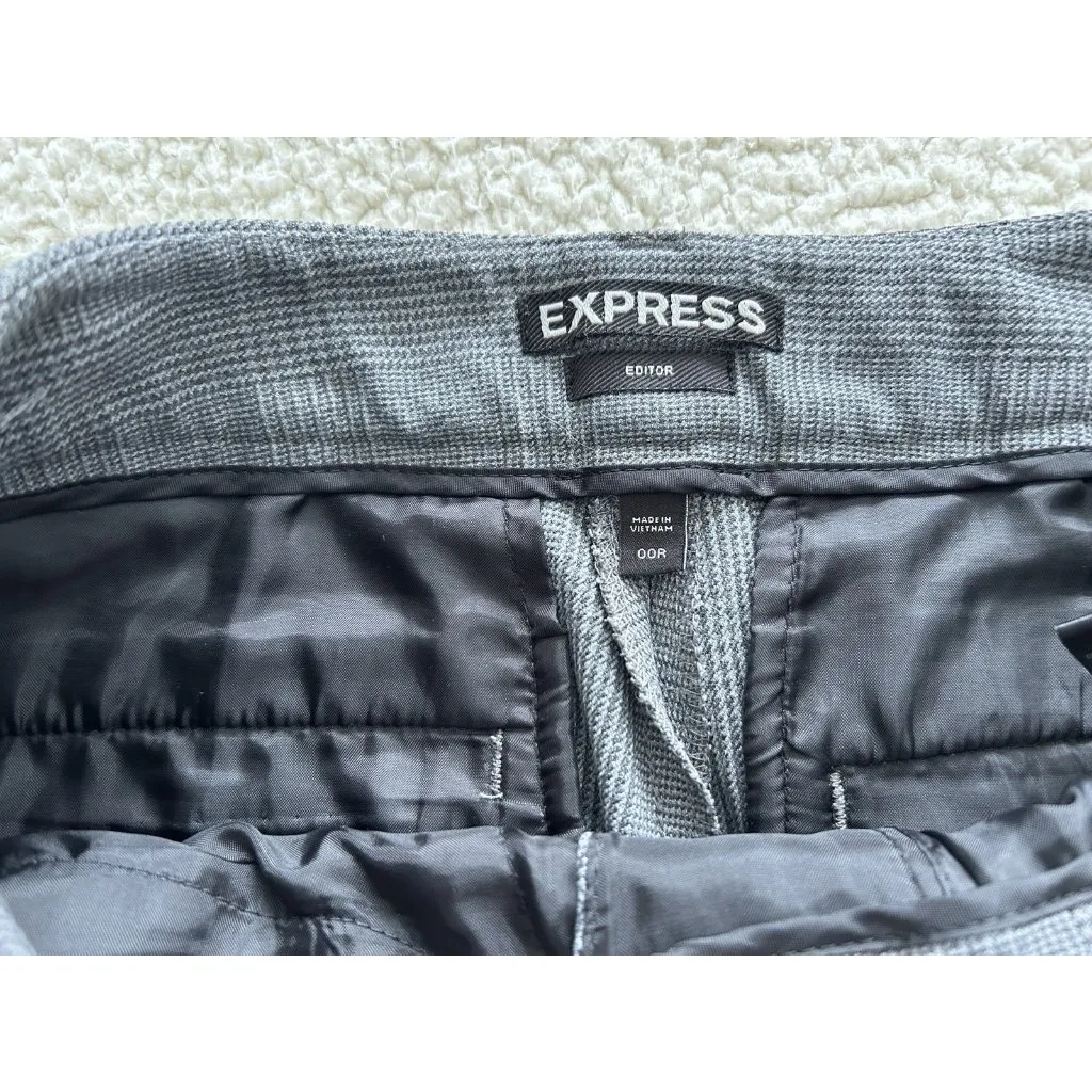 Express Editor Mid-rise Gray Plaid Straight Leg Dress Pants-Sz 00R - Image 7