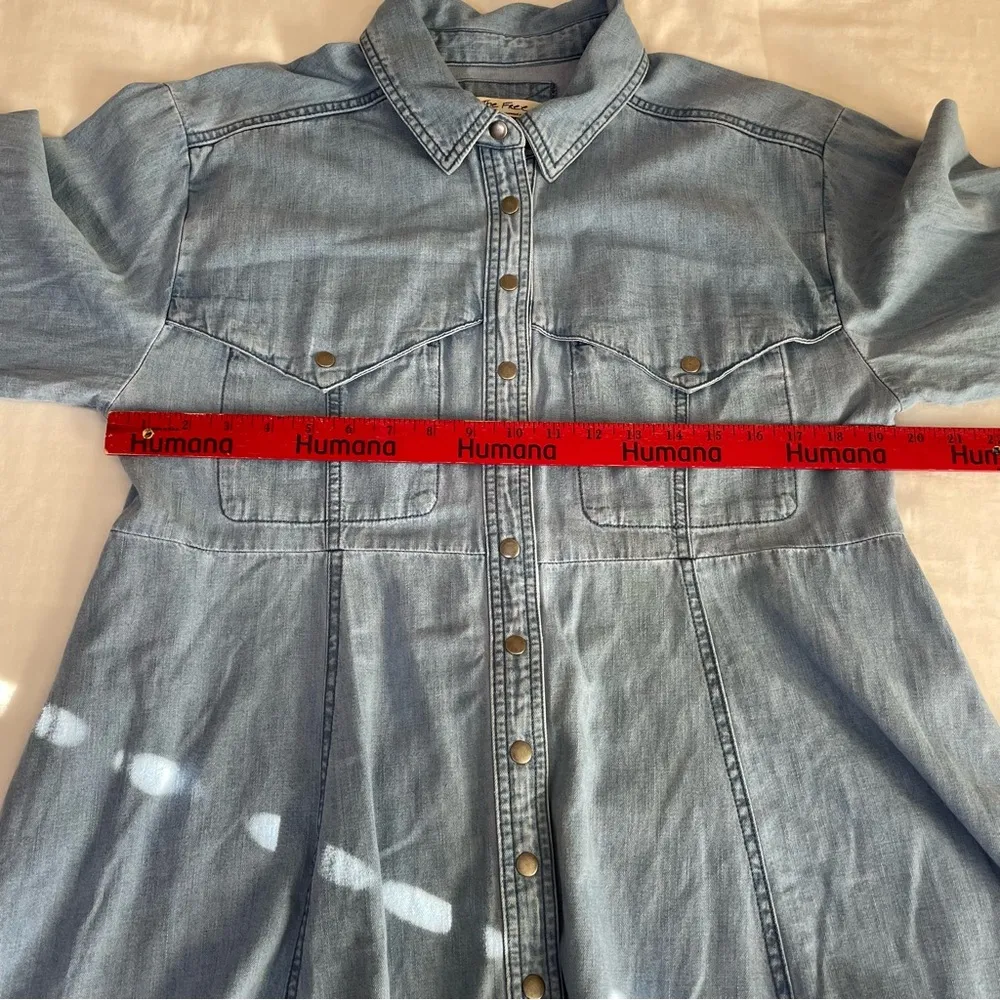 We The Free Free People  Sammi Mini Denim Dress Size Medium Casual Long Sleeve - Image 7