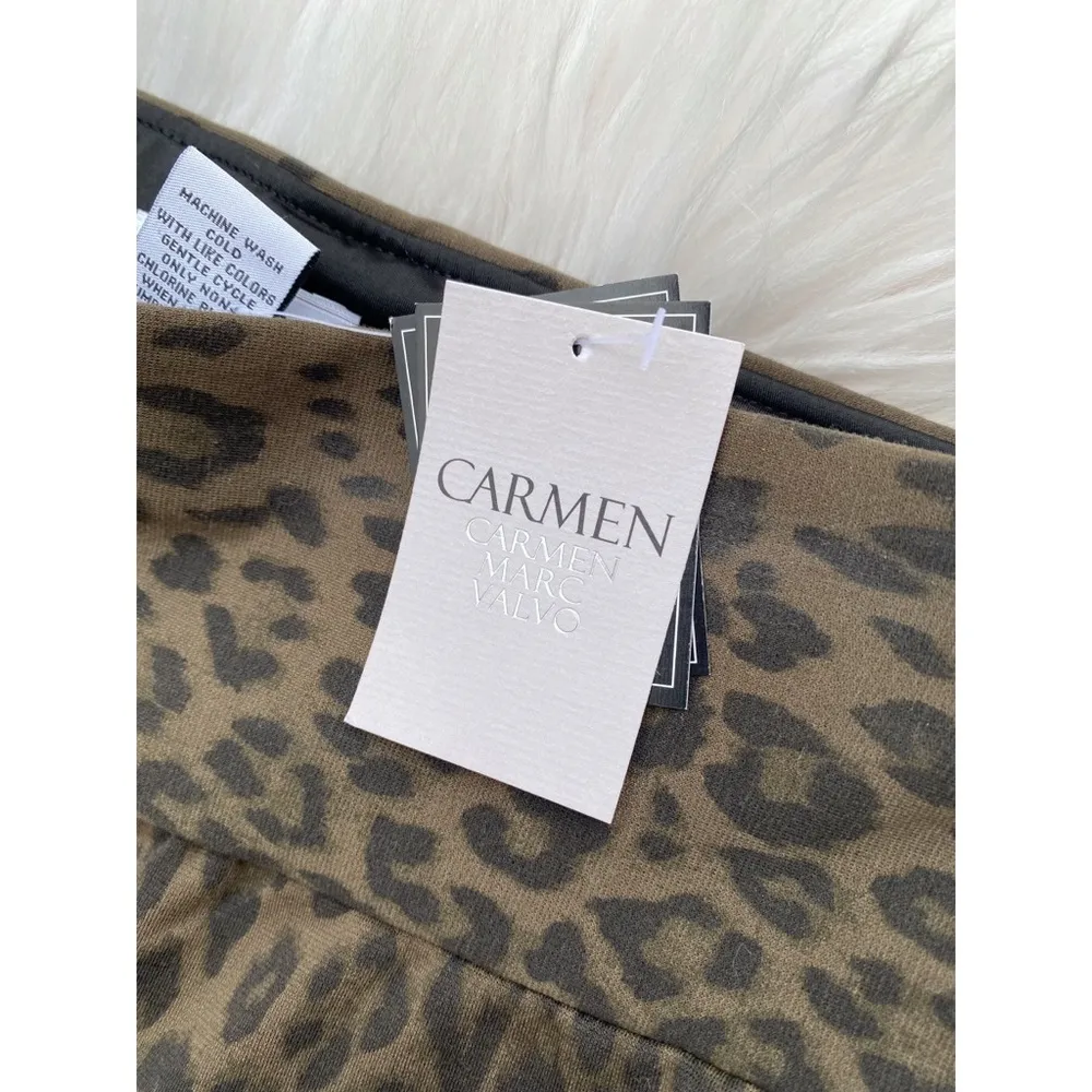 NWT Carmen Marc Valvo Olive Leopard Print Leggings - Image 3