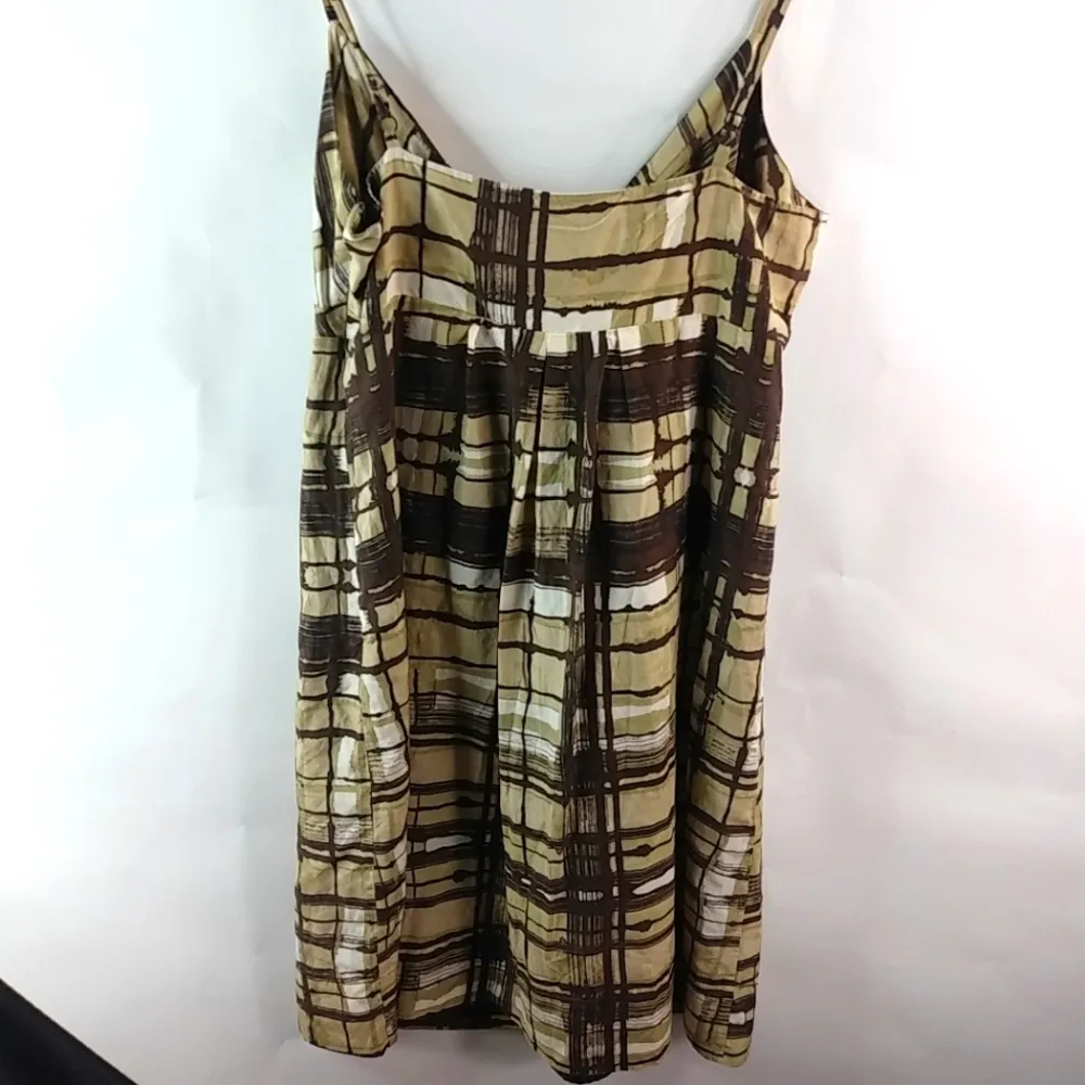 NY&Co. 10 Brown Plaid Silk Cotton Sun Dress - Image 7