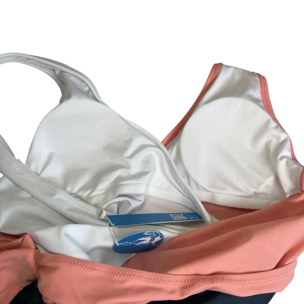 CUPSHE Women's Knotted Color Block One Piece Swimsuit Small White Peach Navy NWT - Image 11