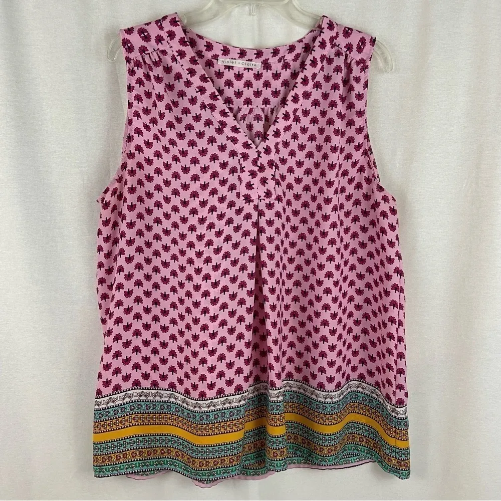 Violet and Claire Pink Mixed Print Boho Sleeveless Blouse Feminine Girly Gypsy - Image 8