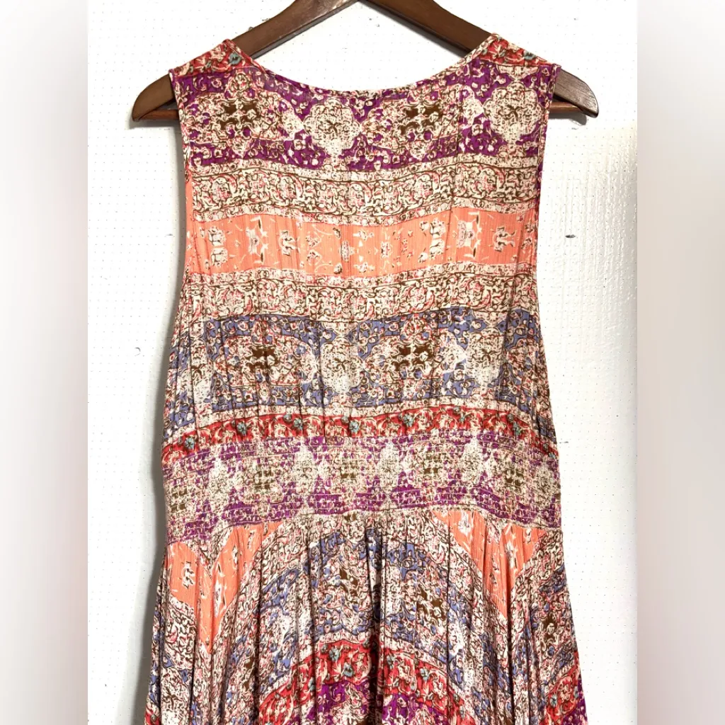 Bila XL Boho Multicolor Crocheted Trim Scarf Hem Midi Dress Orange - Image 5