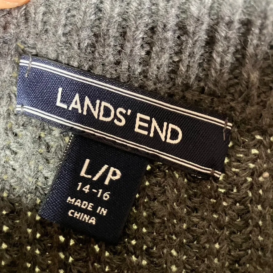 Lands End Women Mock Neck Cable Knit Sweater Dress Gray Long Sleeve Size L 14 16 - Image 2