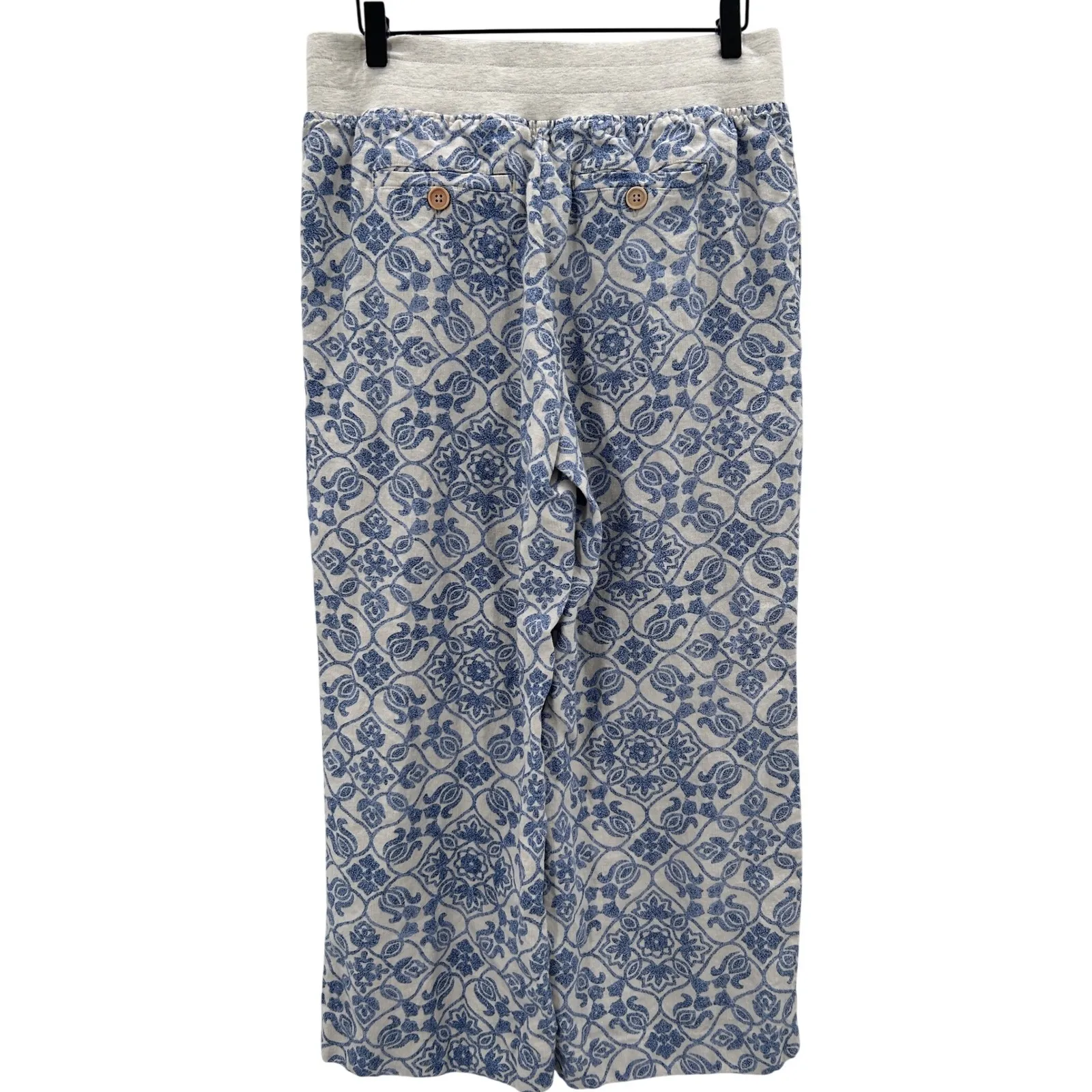 Soft Surroundings Aliso Point Linen Blue Tile Print Wide Leg Pant Medium Petite - Image 3