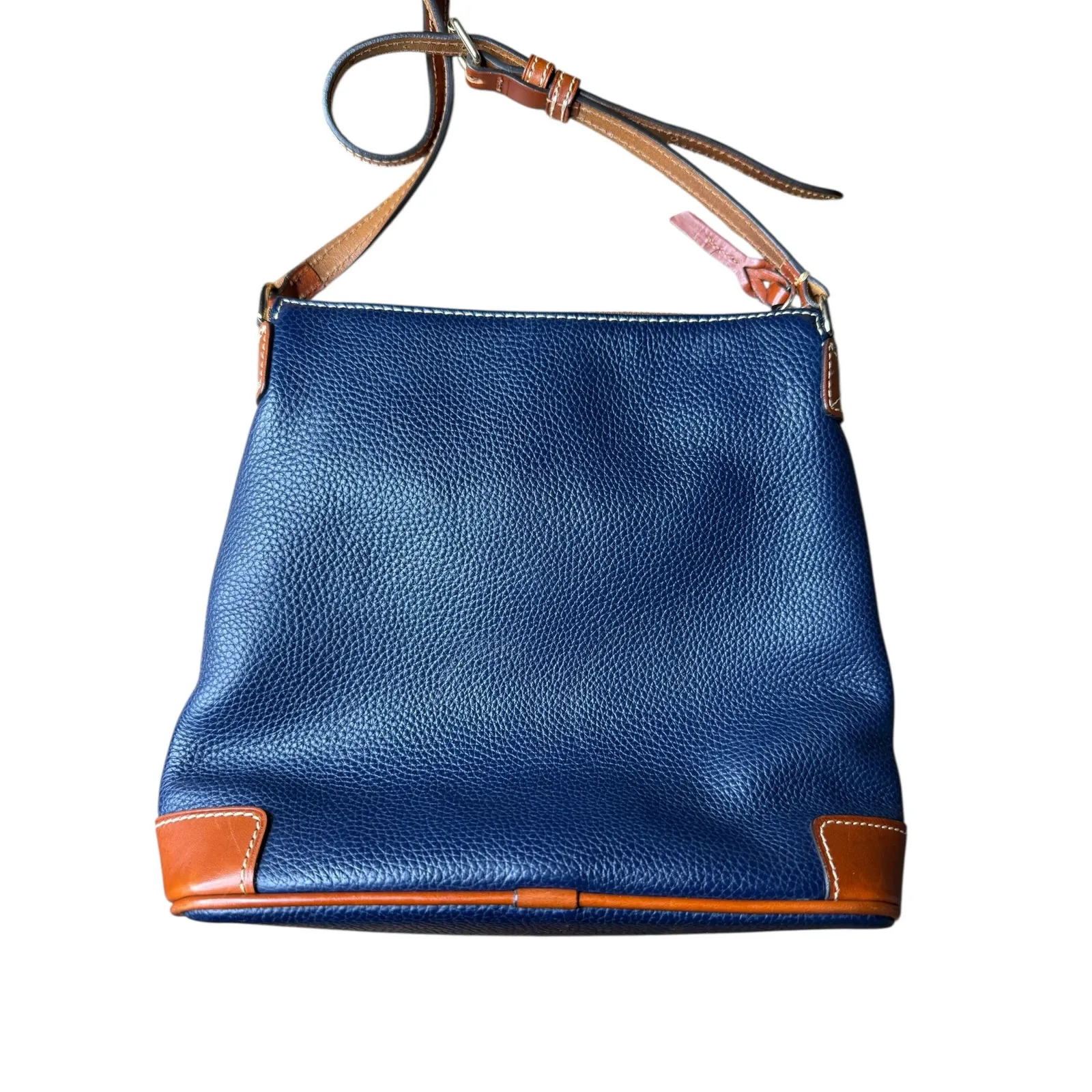 Dooney & Bourke Pebble Grain Crossbody Bag Navy Blue Leather Tan Trim - Image 2