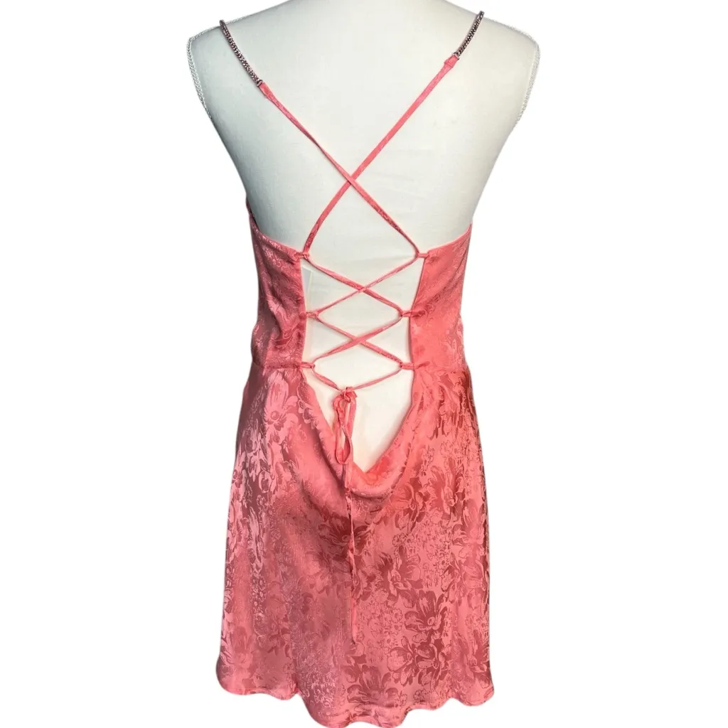 For Love & Lemons Dress Gabrielle Mini Pink Damask Women’s Size Large - Image 4